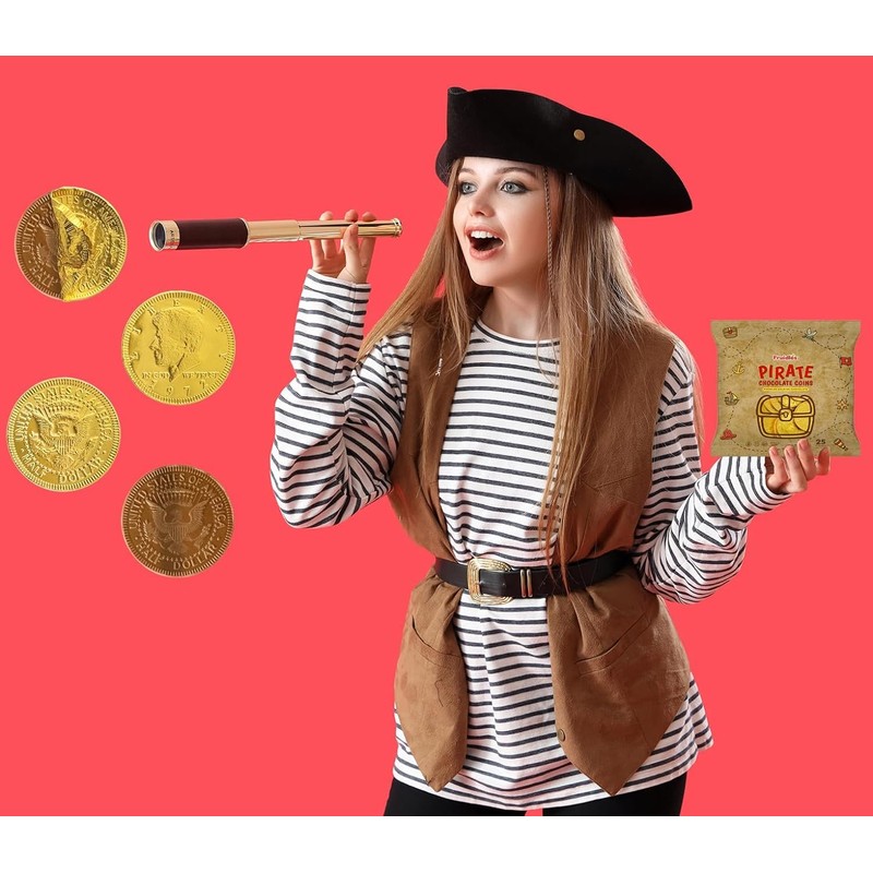 Pirate Belgian Milk Chocolate Coins, Kosher Certified Dairy, Non GMO
