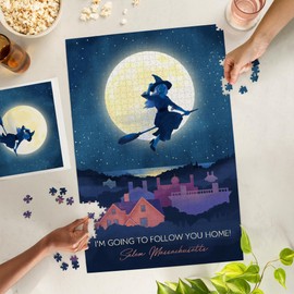 Salem, Massachusetts, Witch Over Salem Rooftops, Night Sky (1000 Piece Puzzle, Challenging Jigsaw Puzzle for Adults, Made in USA)