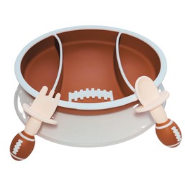 Baby Tableware American Football | Baby Feeding Essentials| Fork and Spoon set| Silicone Food grade| BPA Free| Toddler Plates| Flag football |Footballs| Baby Plates with Suction| Kids Food containers.