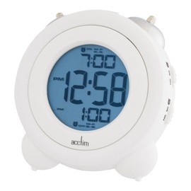 Acctim Vesper Multi Function Dual Loud Bell Alarm Clock Light and Snooze Feature White 15052, 15 x 9 x 6.5 cm