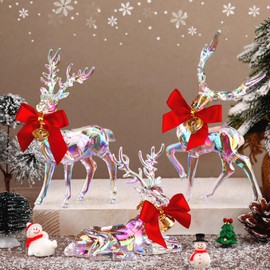 Wesiti 3 Pcs Iridescent Reindeer Christmas Decor Acrylic Christmas Reindeer Ornaments Mini Animal Reindeer Decor Deer Statues Sculpture Tabletop Ornaments for Home Shelf Table Home Display Tabletop