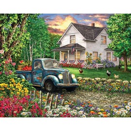 Springbok's Simpler Times 2000 Piece Puzzle for Adults Featuring a Charming Rural Scene Including an Old Farm House with a Classic Pickup Truck