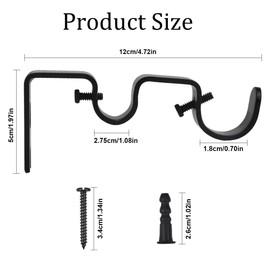 3 Pcs Double Curtain Pole Bracket, Curtain Rod Brackets Set, Heavy Duty Curtain Rod Holders, Adjustable Heavy Duty Metal Curtain Pole Holder Double Rod Holders Diameter, Silver