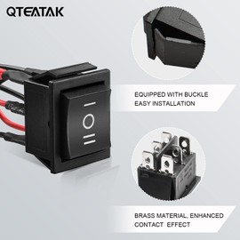 QTEATAK DPDT 6 Pins 3 Position ON/Off/ON Pre-Wired Black Rocker Toggle Switch for Car and Boat AC 20A/125V 16A/250V