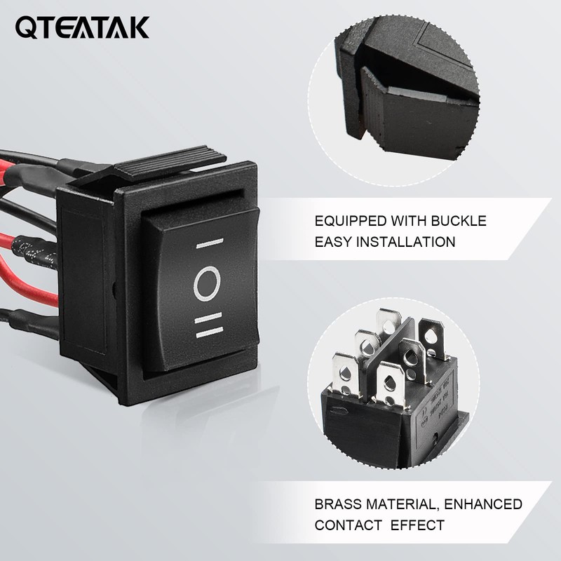 QTEATAK DPDT 6 Pins 3 Position ON/Off/ON Pre-Wired Black Rocker