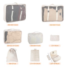 Packing Cubes Suitcase Organiser Set 8 Pieces - Waterproof Packing Cubes & Clothes Bags - Travel Organiser for Suitcases with Cosmetic Bag, Shoe Bag & Cable Bag (Beige)