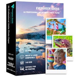 Inkjet & Laser Photo Paper A4 Matte Splashproof 50 Sheets 140 GSM Double-Sided Printable for Canon HP Epson Printer