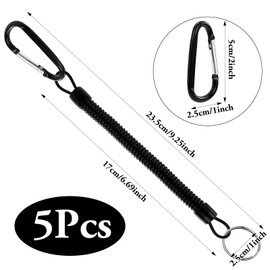 Pack of 5 Spiral Key Chains with Carabiner Elastic Fishing Lanyards Spiral Lanyard Spiral Cable Coil Springs Key Ring for Fishing Boating Camping Outdoor