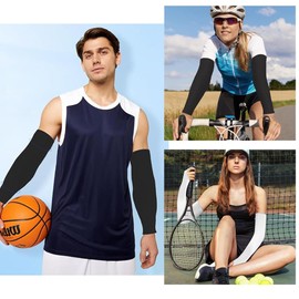 HSAJS 2 Pairs Arm Sleeve Gaming Cooling UV Protection Sun Protection Arm Sleeves with Thumb Hole Elastic Breathable Non-Slip Tattoo Cover Volleyball Arm Protectors, Black/White-2