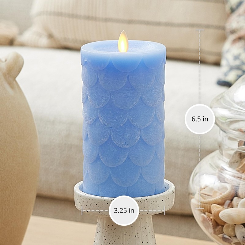 Luminara Embossed Fish Scale Flameless LED Candle, Cornflower, 3.25" x