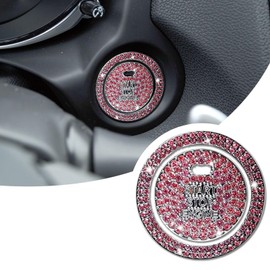 Car Engine Start Ring Sticker, Sparkling Rhinestone Push Start Button Decorative Cover, Anti-Scratch Key Ignition & Knob Bling Ring, Car Interior Accessories for Women Girl (Pink)