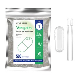 ATLEMISME Empty Capsules Size 1 500 count,Clear Empty Vegan Capsules Kosher,Halal and Non GMO Certified for DIY Supplements.Hypoallergenic Veggie Capsules Empty with 2 Spoons,Adapted to the Capsule Filler