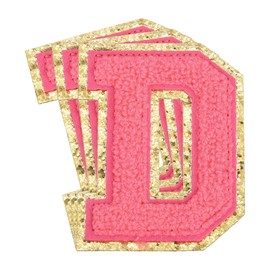 sourcing map 3Pcs Chenille Letters Patches Large Size 2.48"x3.15" Iron-on Letters D Golden Glitter Embroidered Patches for Clothing, Shoes, Hats, Backpacks Pack (Hot Pink)