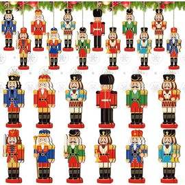 24 Pcs Christmas Nutcracker Ornaments Wood Hanging Nutcrackers Miniature Nutcracker Figures Traditional Holiday Nutcrackers Christmas Sweater Ornament for Xmas Christmas Decoration