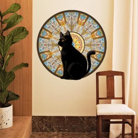 WBQMUNY Black Cat Wall Decals,Mandala Wall Decal Boho Mandala Wall Sticker,Cat Wall Stickers for Bedroom Living Room (ATW8019)