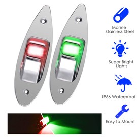 Acelane One Pair Boat Navigation Lights Boat LED Bow Light Teardrop 12V Stainless Steel Marine Sidelight Red & Green Sailing Signal Lights for Pontoon, Skiff, Small Boat, More