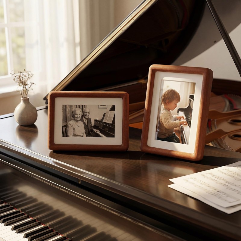 Wenqik 2 Pcs Walnut Wood Picture Frames, Standing Desk Photo