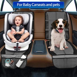 Car Seat Protector, 2 Pack Large Car Seat Protectors for Child Baby Car Seat with Organizer Pockets, Thick Padding Waterproof Car Seat Protector, Auto Vehicle Leather Seats Dog Mat Cover Pads, Grey