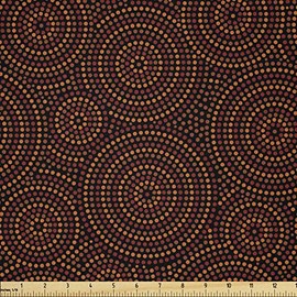 Lunarable Yellow and Red Fabric by The Yard, Australian Aboriginal Geometric Pattern Dotted Circular Oriental Elements, Microfiber Fabric for Arts and Crafts Textiles & Decor, 2 Yards, Brown