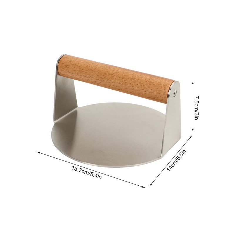 Hamburger Press 304 Stainless Steel Smooth Surface Wooden Handle Easy