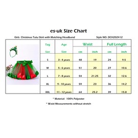 es-uk Kids Festival Outfits - Christmas Tutu for Girls with Matching Headband, Green & Red Tutu for Girls, Fully underlaid Tutu Skirts for Girls, Elastic Waist Tulle Skirts (7-8 Years)