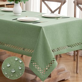 MIULEE Sage Green Thick Polyester Linen Rectangle Tablecloth Decorative Cutouts Waterproof Stain and Wrinkle Resistant Table Cloth Spring Table Cover for Dining Party Camping Wedding 55 x 120 inch