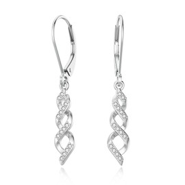 LANBEIDE 925 Sterling Silver Crystal Earrings, Hanging Leverback Earrings with Round Cubic Zirconia for Women, Sterling Silver Cubic Zirconia, Zircon