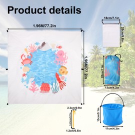 Lyreh Baby Beach Pool, Portable Polyester Paddling Pool, Cartoon Ocean Motif, Toddlers with PVC Bucket, Practical Accessories for Toddlers, Boys, Girls