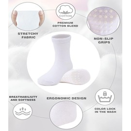 JAKIDAR 12 Pack Baby Toddler Socks Non Slip Grip Cotton Crew Socks for Boys Girls Infants Kids, White, 6-12 Months