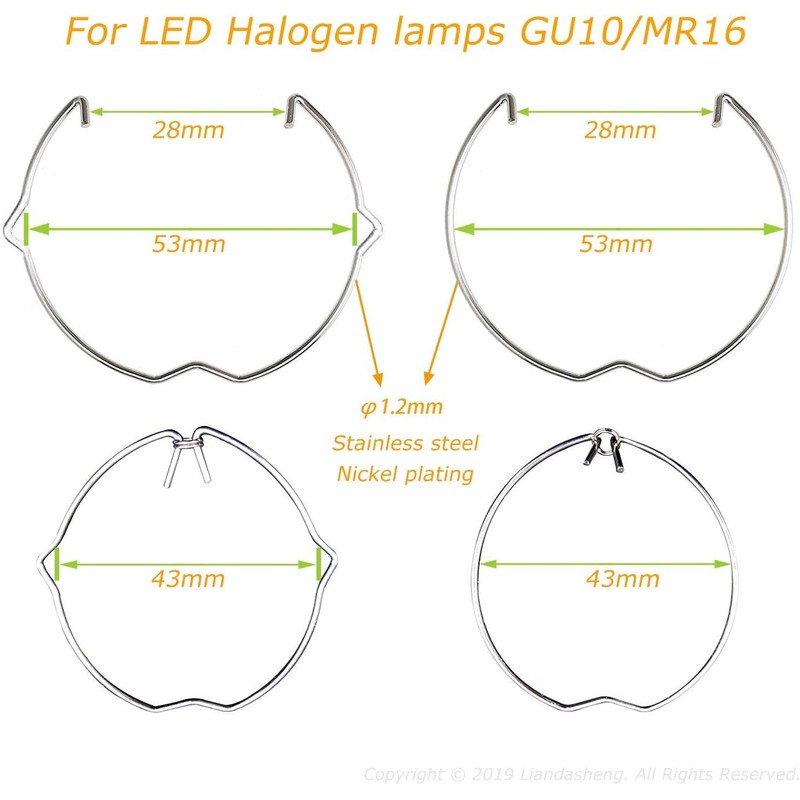 Ledangel Pack of 10 Retaining Spring Clips 50mm MR16 GU10