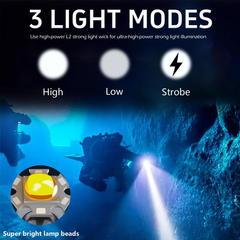 LIAISIMI Diving Torch Professional Bright Waterproof Safety Underwater Lamp 3