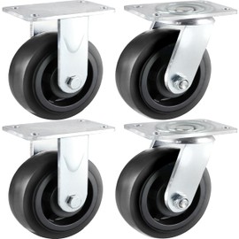 Wellmax 5" Replacement Wheels for 660lb/300kg Push Cart - Silent, Heavy Duty and Durable (Set of 4, Black)