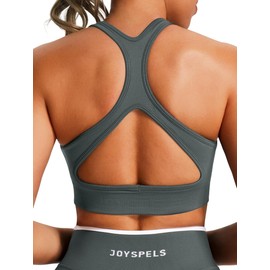JOYSPELS Sports Bra Women's Strong Hold Without Underwire Padded Bustier Strapless Bra Seamless Push Up Yoga Fitness, Dark shadow, M