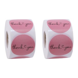 2 Roll Pink Thank You Stickers, 1.5 Inch Stickers for Small Business, Envelope Seal, Packaging, Thank You Cards, 500Pcs Each Roll