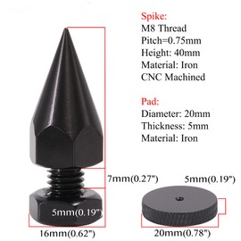 Flushbay 4 Pack Speaker Spikes M8 Black Audio Speaker Insulator Carbon Iron Spike Receptor Sound Enhancer Height Adjustable Noise Reduction Audio Supplies (M8)