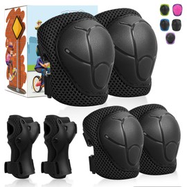 SAMIT Knee Pads for Kids 8-14 Years Boys Girls Protective Gear Set Toddler Knee and Elbow Pads with Wrist Guards 6 in 1 Safety Gear Set for Skating Cycling Bike Rollerblading Scooter Roller Skates