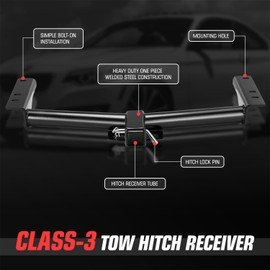 DNA MOTORING 2" Receiver Class III Round Body Tow Hitches Compatible with Ford E-Transit 2022-2024/Transit 150 250 350 2015-2024, TH-N-083