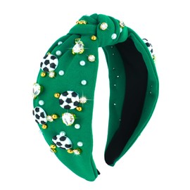 Casoty Green Soccer Headband for Women, Sports Knotted Headband, Soccer Head Bands for Women's Hair, Game Day Sports Hair Accessories for Daily Wear