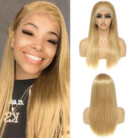 Brazilian Remy Straight Lace Front Human Hair Wigs（20inch,180%）Pre Plucked Natural Hairline Transparent 13x4 Lace Frontal Wig With Baby Hair Honey Blonde Glueless Lace Wigs