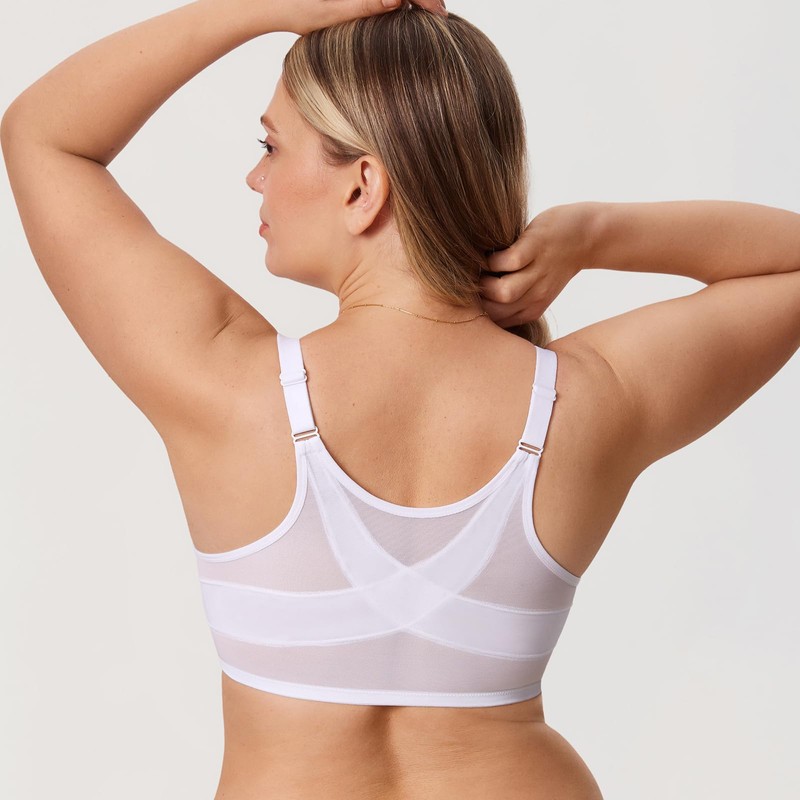 Delimira Women's Front Fastening Bras Posture Lace Underwire Unlined Full