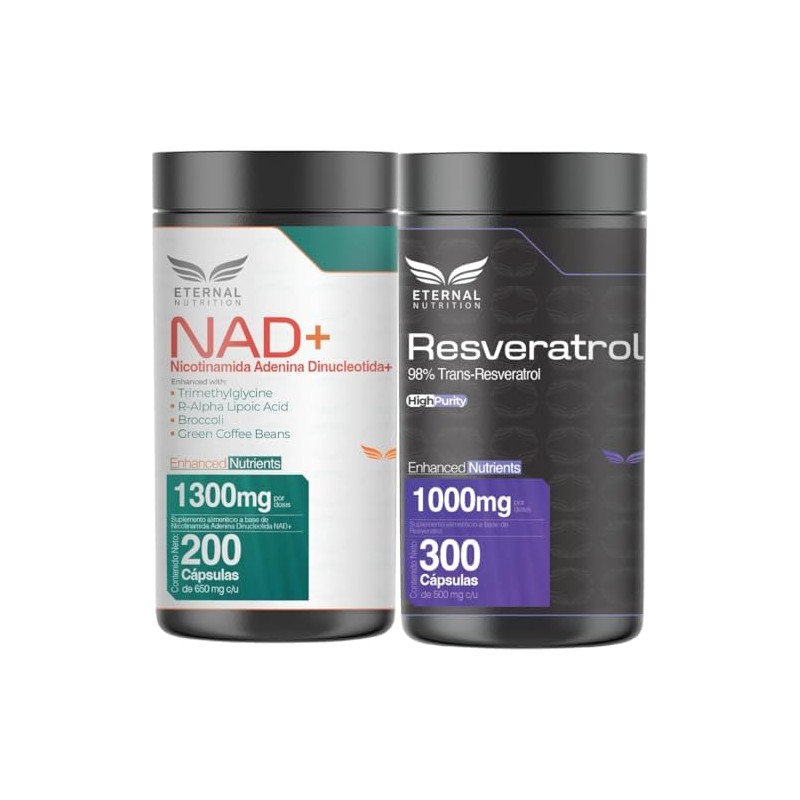 NAD+ Puro y Resveratrol 98% para Energía Celular, Antioxidantes y