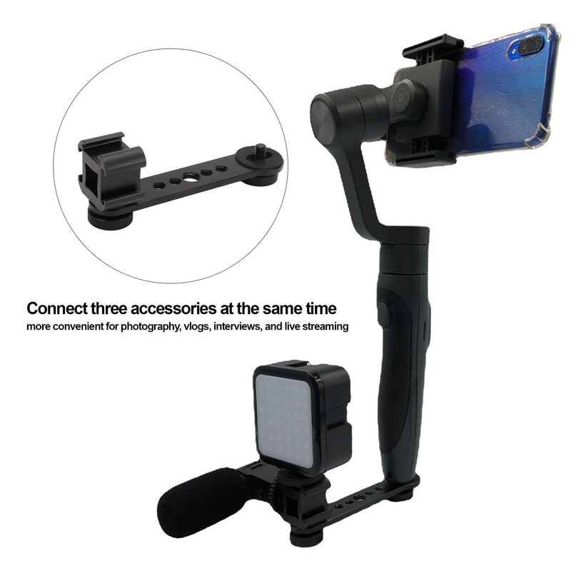 Triple Cold Shoe Extension Bracket Aluminium Alloy Microphone Stand Mount