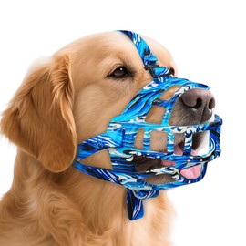 Dog Muzzle to Prevent Biting, Basket Muzzle for Large Medium Small Dogs Allows Panting Drinking Anti Chewing, Perfect for Grooming Trimming Training and Aggressive Reactive Dogs (Blue, Size 5)