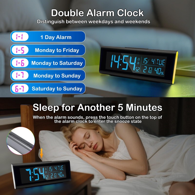 Seutgjie LED Digital Clock, Digital Desk Clock with RGB Light