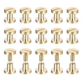 sourcing map 30Pack Brass Chicago Screws, 5x8mm Flat Head Screw Back Binding Post Nail Stud Rivets Fastener for DIY Leather Craft Belt Strap