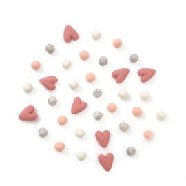 Glaciart One Pom Pom Garland - Wool Felt Ball Garland - 8 Feet, 27 Balls, 8 Hearts, Pastel Colors, Pom Pom Decorations, Nursery Decor, Bunting, Birthday Party Decorations, Carnival, Photo Prop