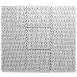Stone Center Online Carrara White Marble 3/4 inch Penny Round Mosaic Tile Polished Kitchen Bath Wall Floor Backsplash Shower (1 Sheet)
