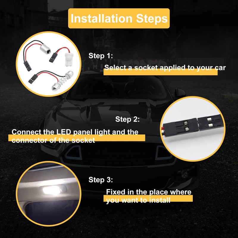 YnGia 4PCS 24-SMD Panel Dome Light, White 6000K Auto Car