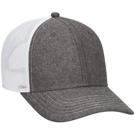 Ashen Fane Low Profile Cotton Blend Chambray Mesh Back Adjustable Snapback Baseball Hat, Black/White