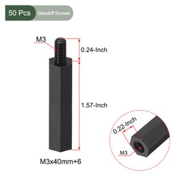 YOKIVE Pack of 50 M3 Standoff Screws Nylon Hexagonal PCB Spacers with High Insulation Effect Hold Height Uniform Large for Motherboard (Black 40 mm + 6 mm)
